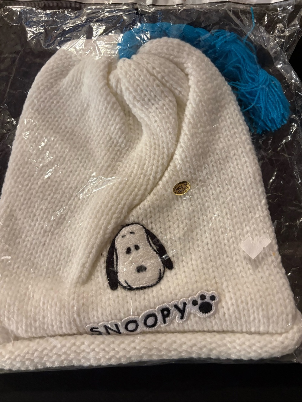 Vintage Snoopy Retro Ski Hat With Waffle Knit Tassel Made in Macao